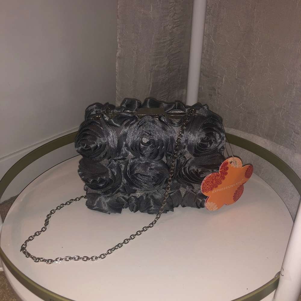 NEW Grey Floral Clutch